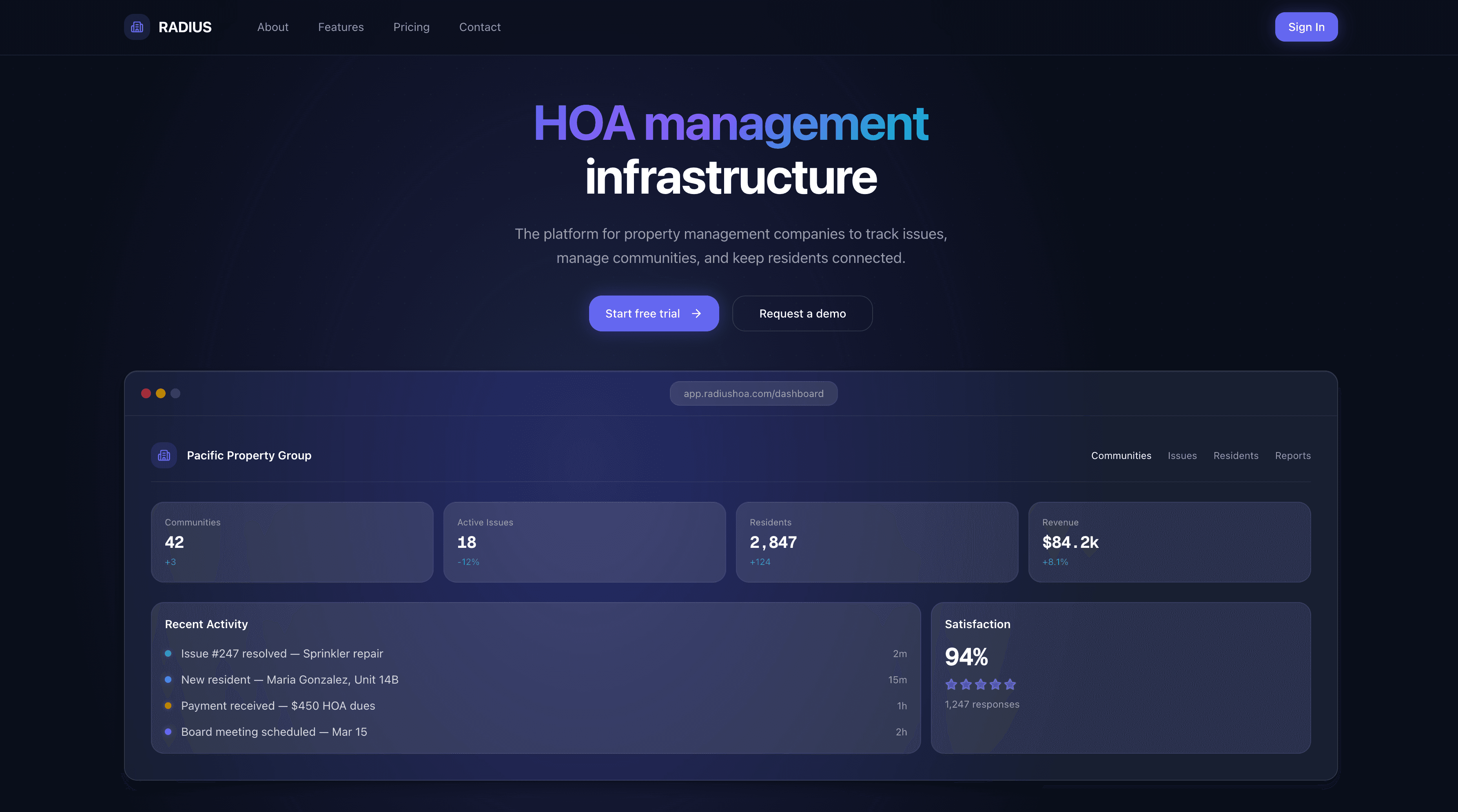 Radius HOA screenshot